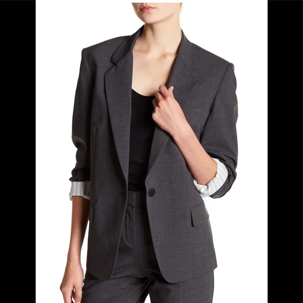 Theory Wool Blazer Heather Gray One Button Blazer Jacket Size 12
